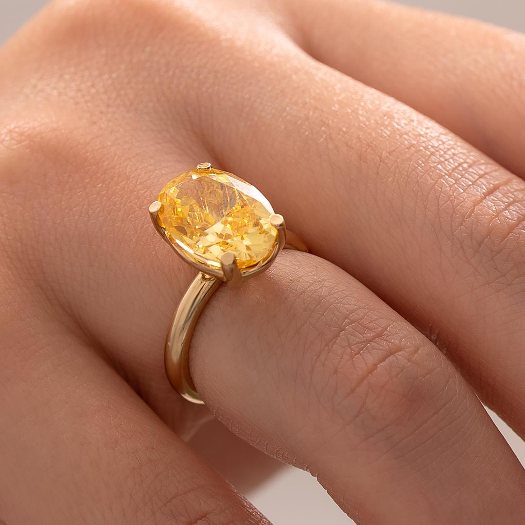 Sarı Taşlı Oval Tasarım 14 Ayar Yüzük