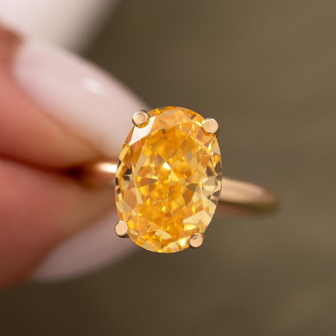 Sarı Taşlı Oval Tasarım 14 Ayar Yüzük