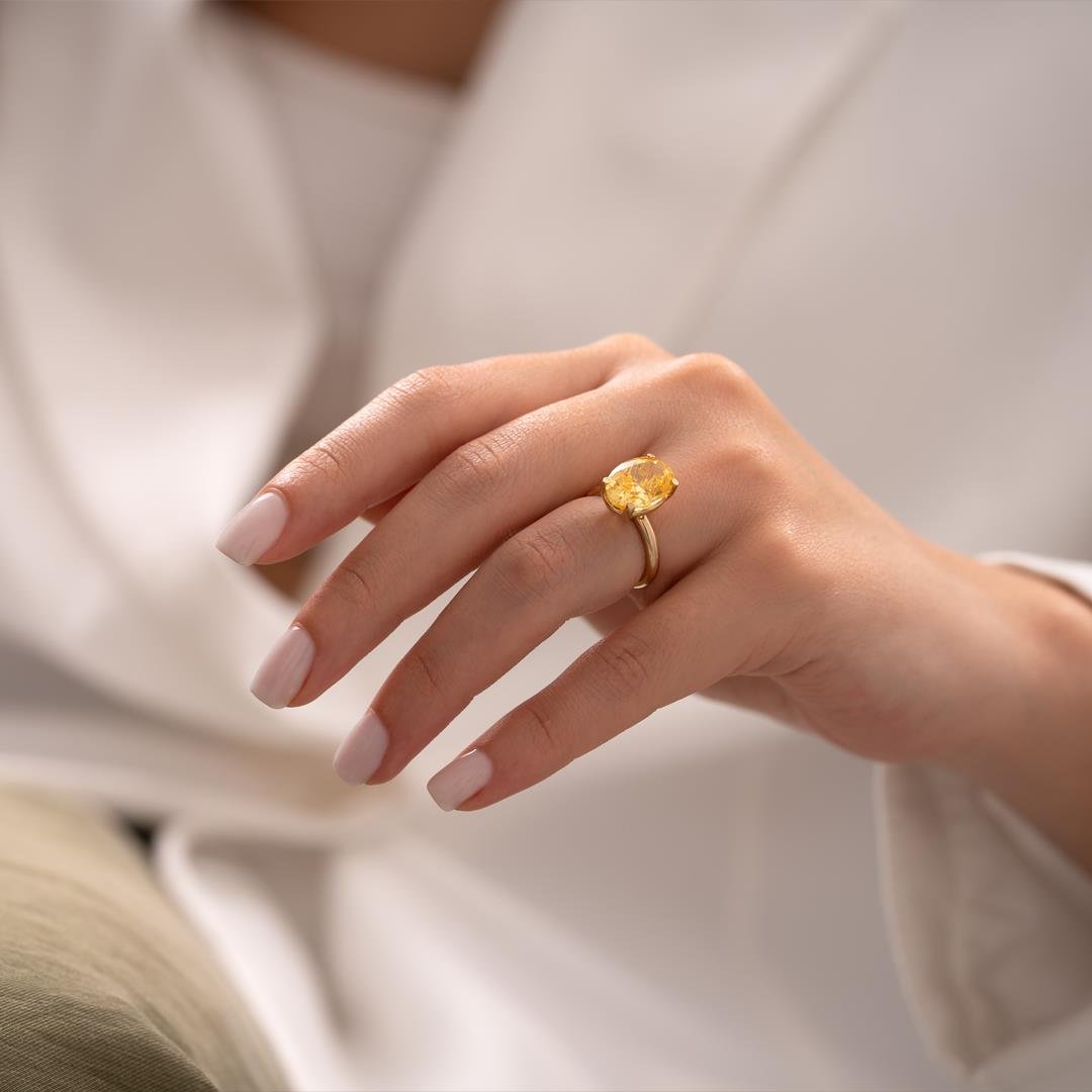 Sarı Taşlı Oval Tasarım 14 Ayar Yüzük