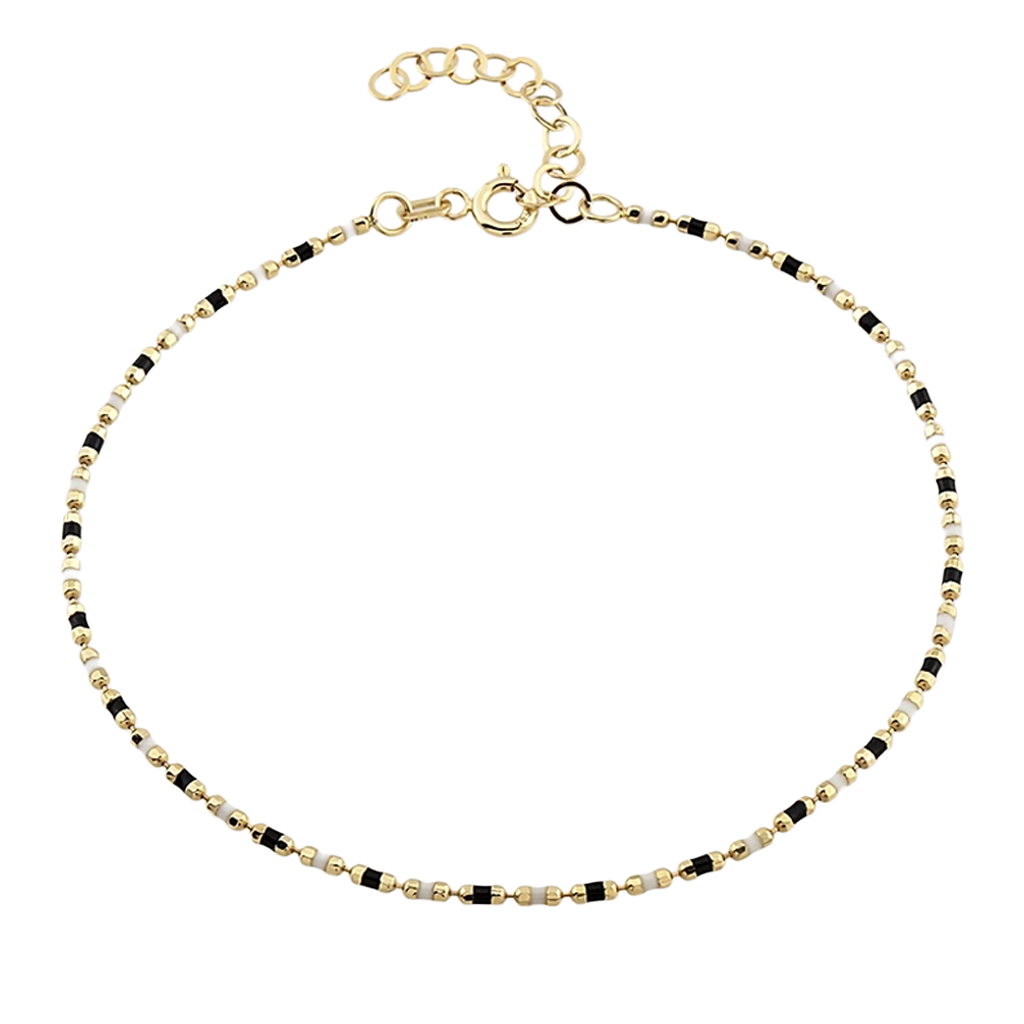 Siyah Beyaz Mineli 14 Ayar Altın Bileklik