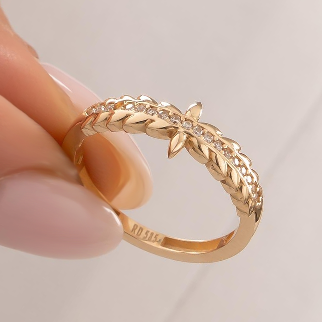 Taşlı Başak Model 14 Ayar Altın Yüzük