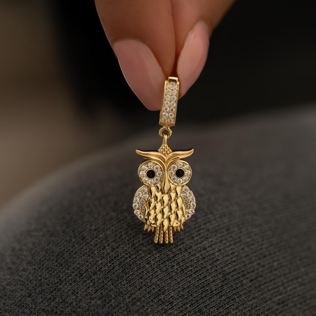 Taşlı Baykuş 14 Ayar Kolye Ucu