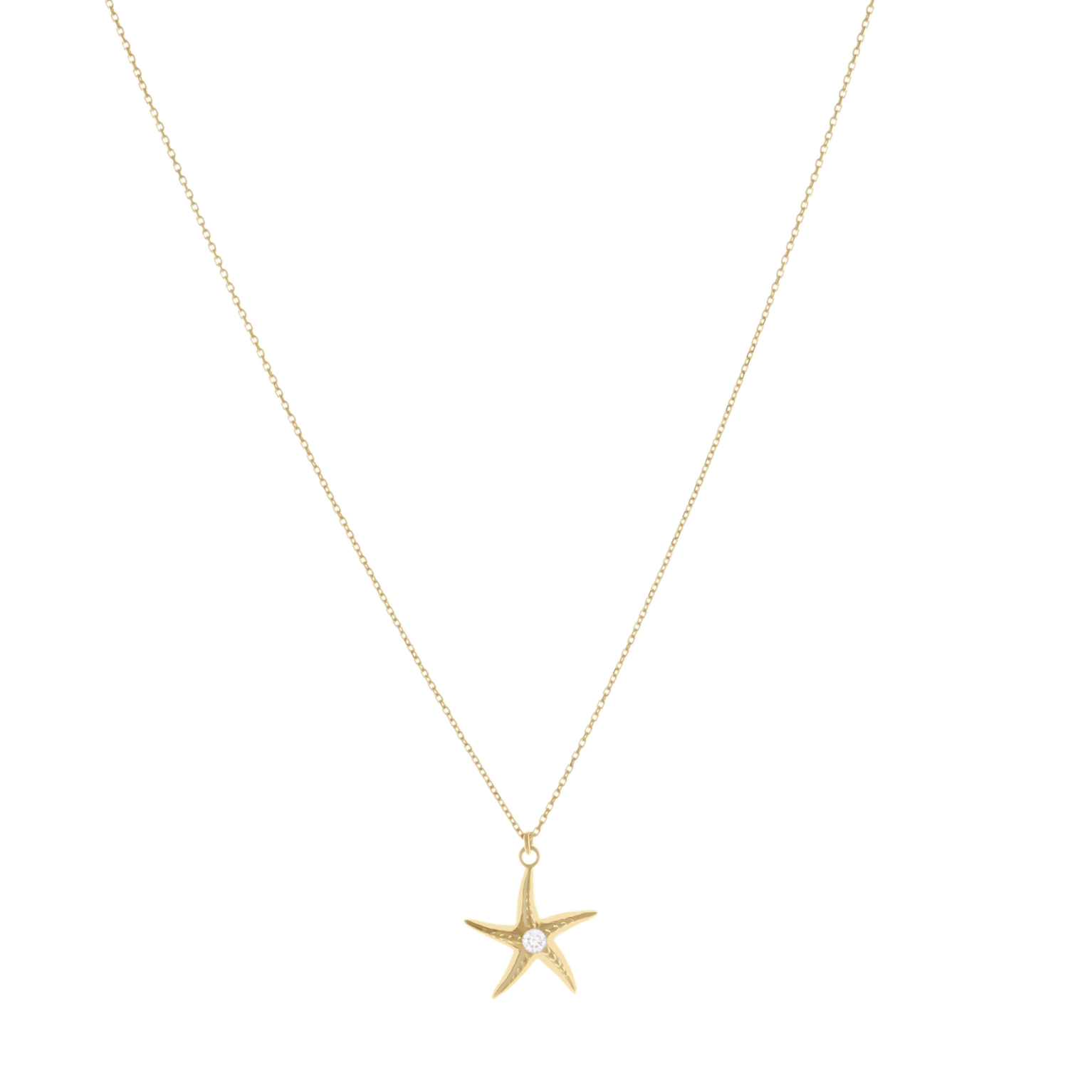 Taşlı Deniz Yıldızı 14 Ayar Altın Kolye