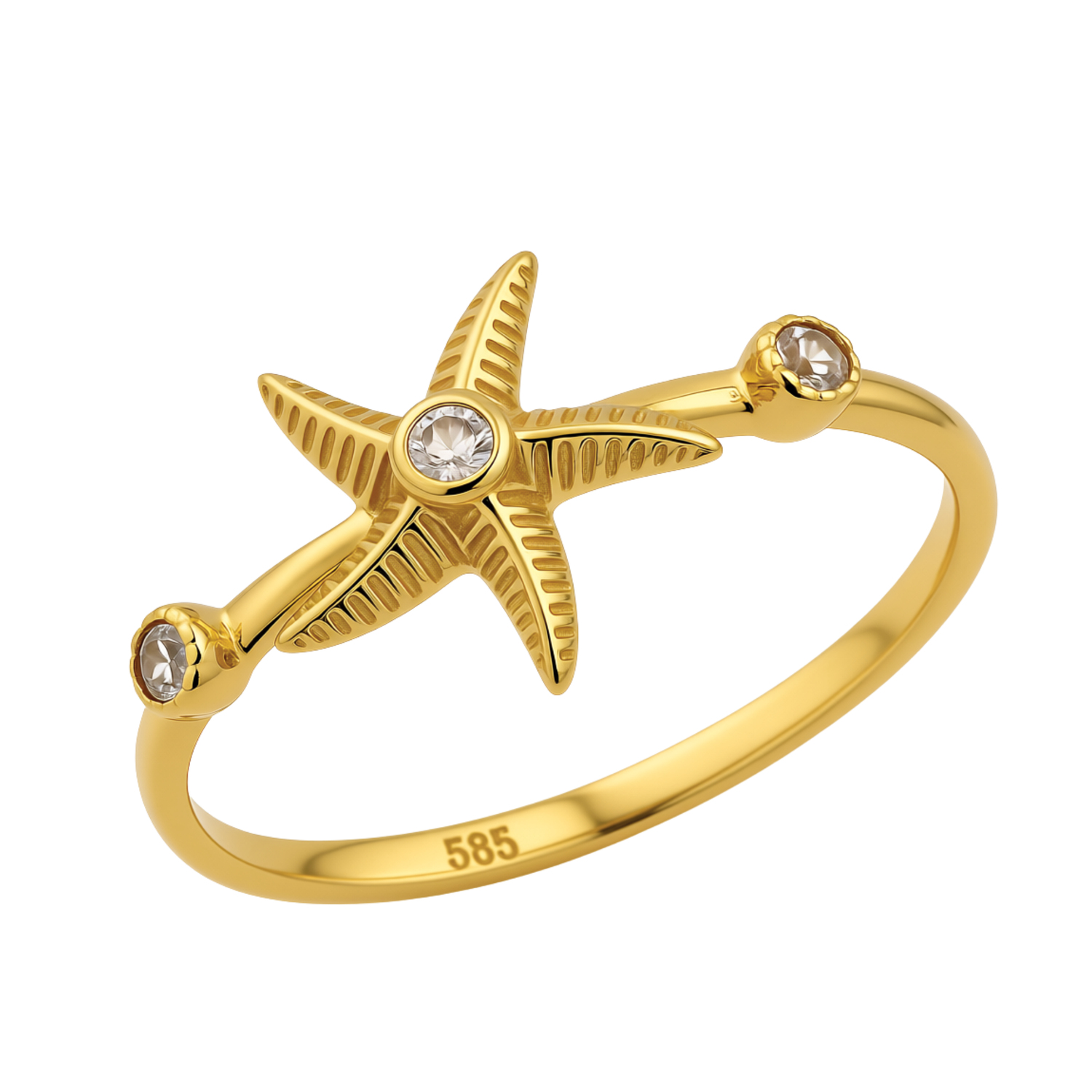 Taşlı Deniz Yıldızı 14 Ayar Altın Yüzük