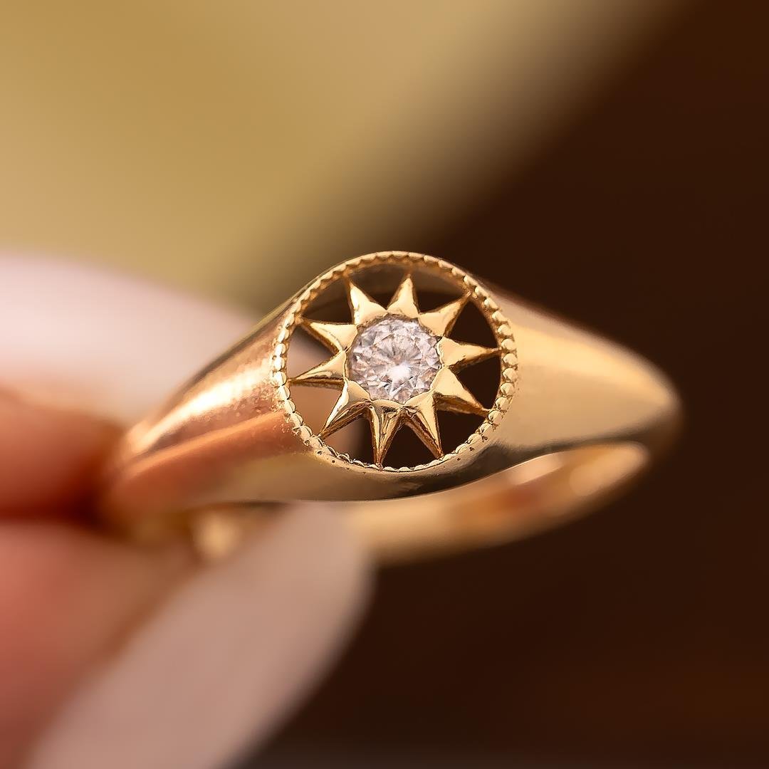 Taşlı Güneş Model 14 Ayar Altın Yüzük