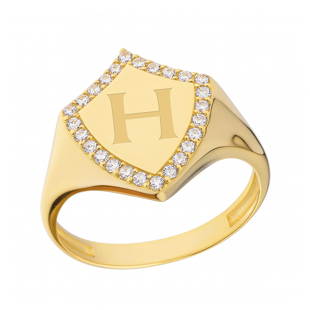 Taşlı Kalkan Model 14 Ayar Altın Yüzük