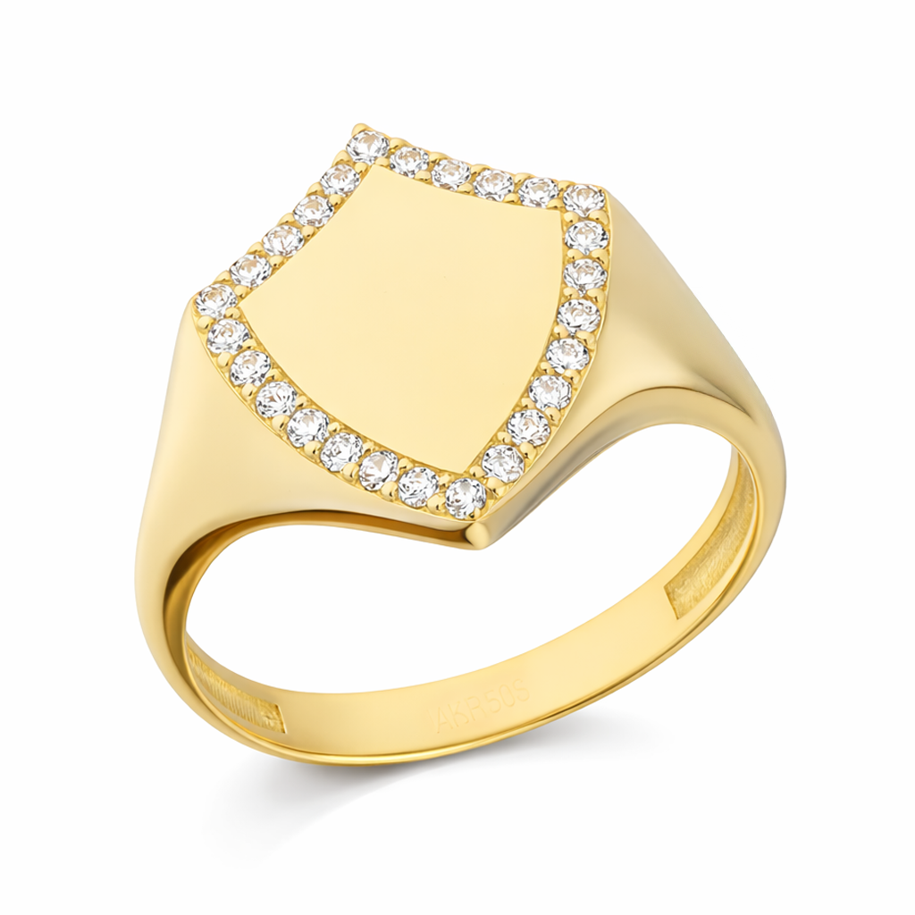 Taşlı Kalkan Model 14 Ayar Altın Yüzük