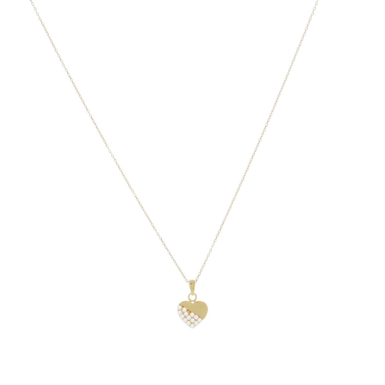 Taşlı Kalp 14 Ayar Altın Kolye