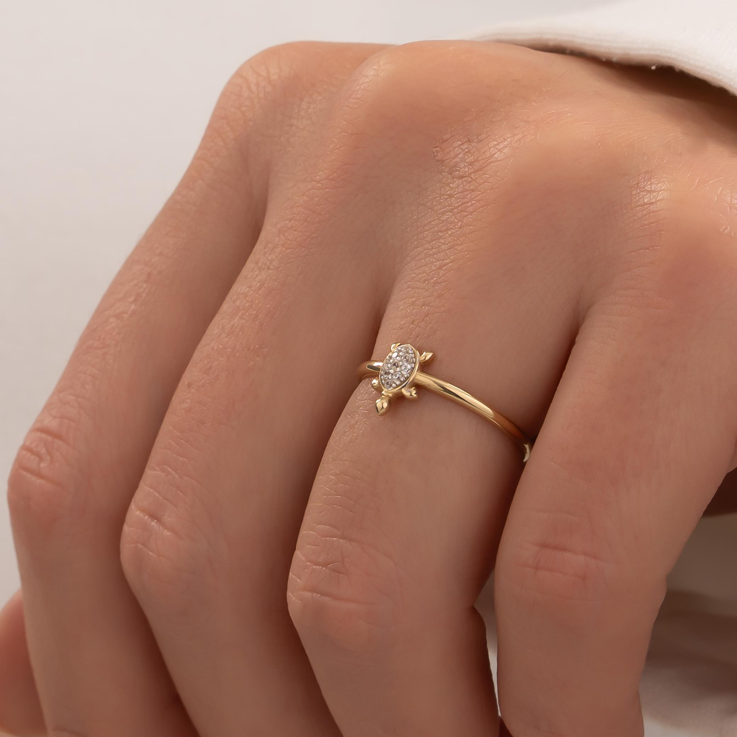 Taşlı Kaplumbağa 14 Ayar Altın Yüzük