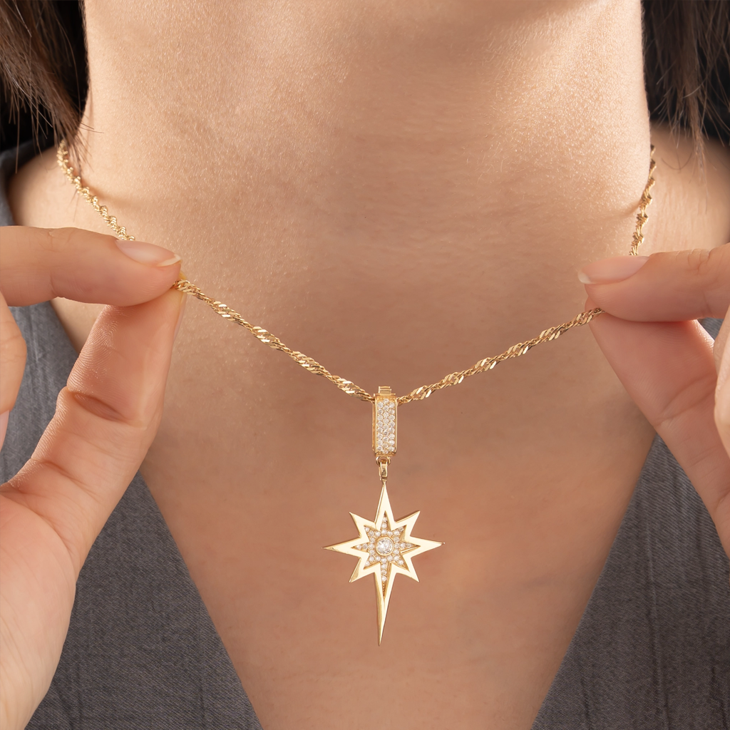 Taşlı Kuzey Yıldızı 14 Ayar Altın Kolye