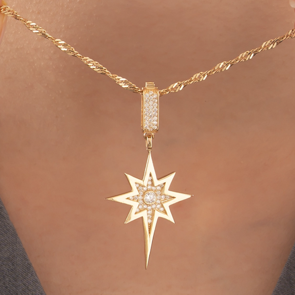 Taşlı Kuzey Yıldızı 14 Ayar Altın Kolye