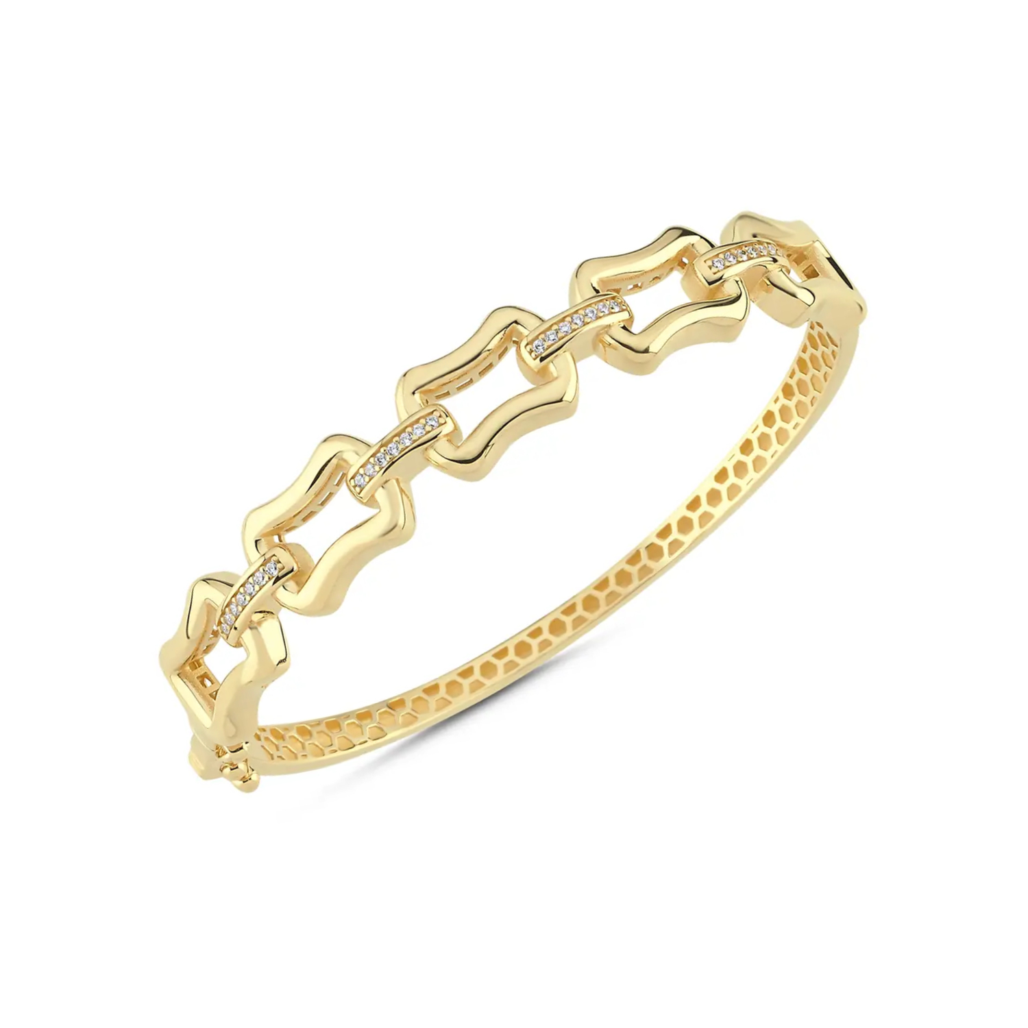 Taşlı Modern Tasarım 14 Ayar Altın Kelepçe