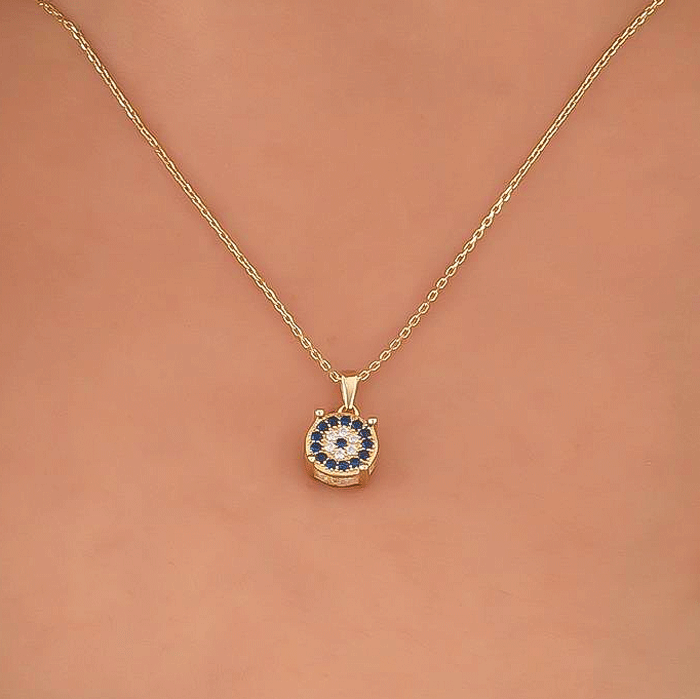 Taşlı Nazar Boncuğu 14 Ayar Altın Kolye