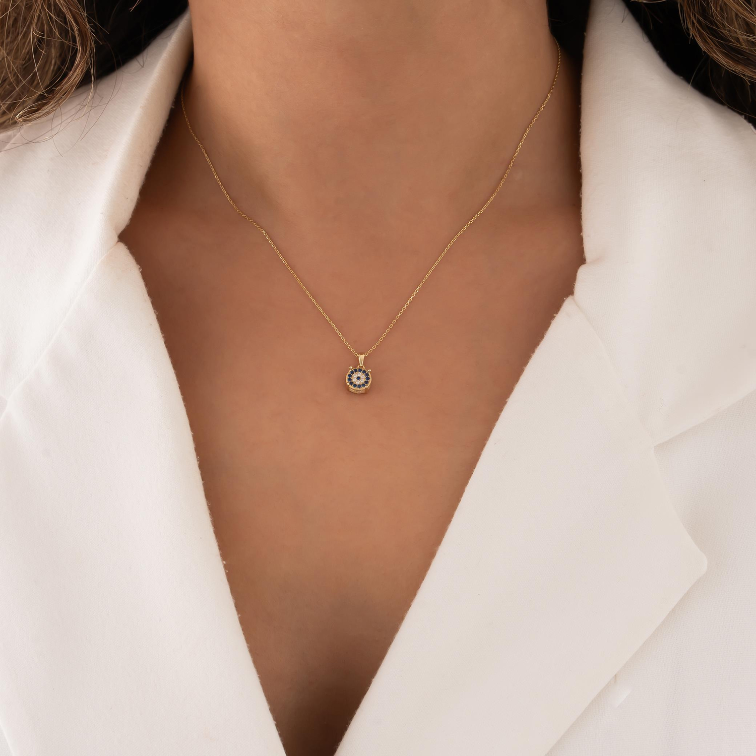 Taşlı Nazar Boncuğu 14 Ayar Altın Kolye