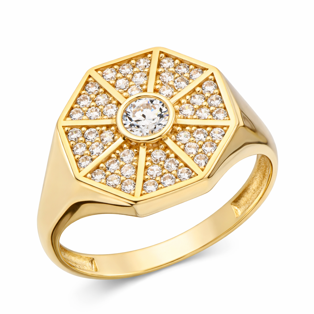 Taşlı Sekizgen Model 14 Ayar Altın Yüzük
