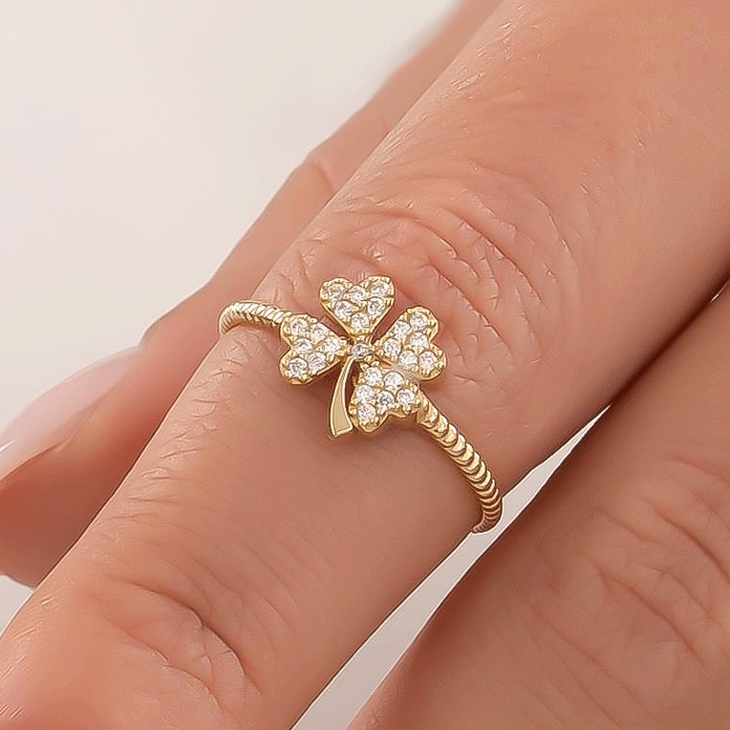 Taşlı Yonca 14 Ayar Altın Yüzük