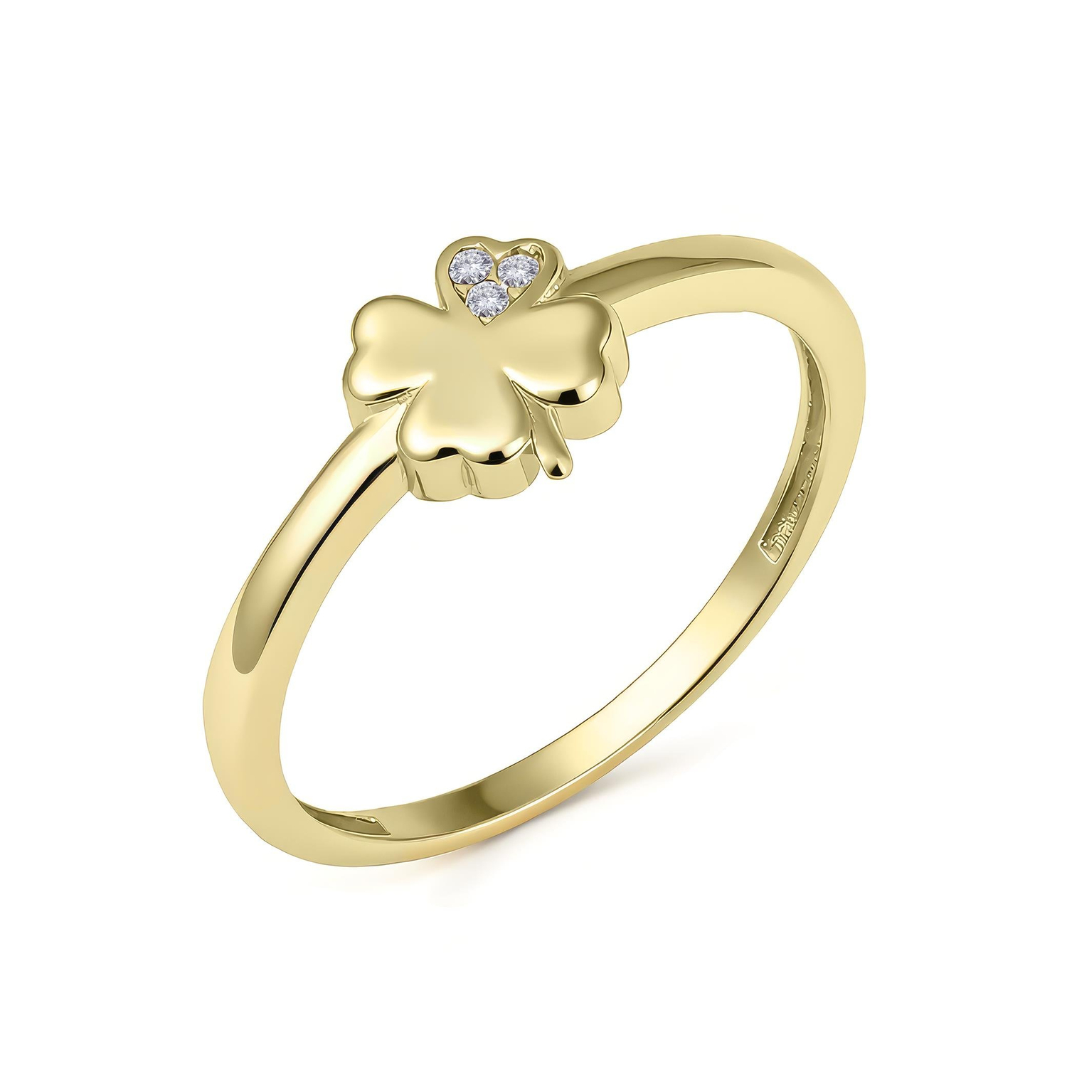 Taşlı Yonca Minimal 14 Ayar Altın Yüzük