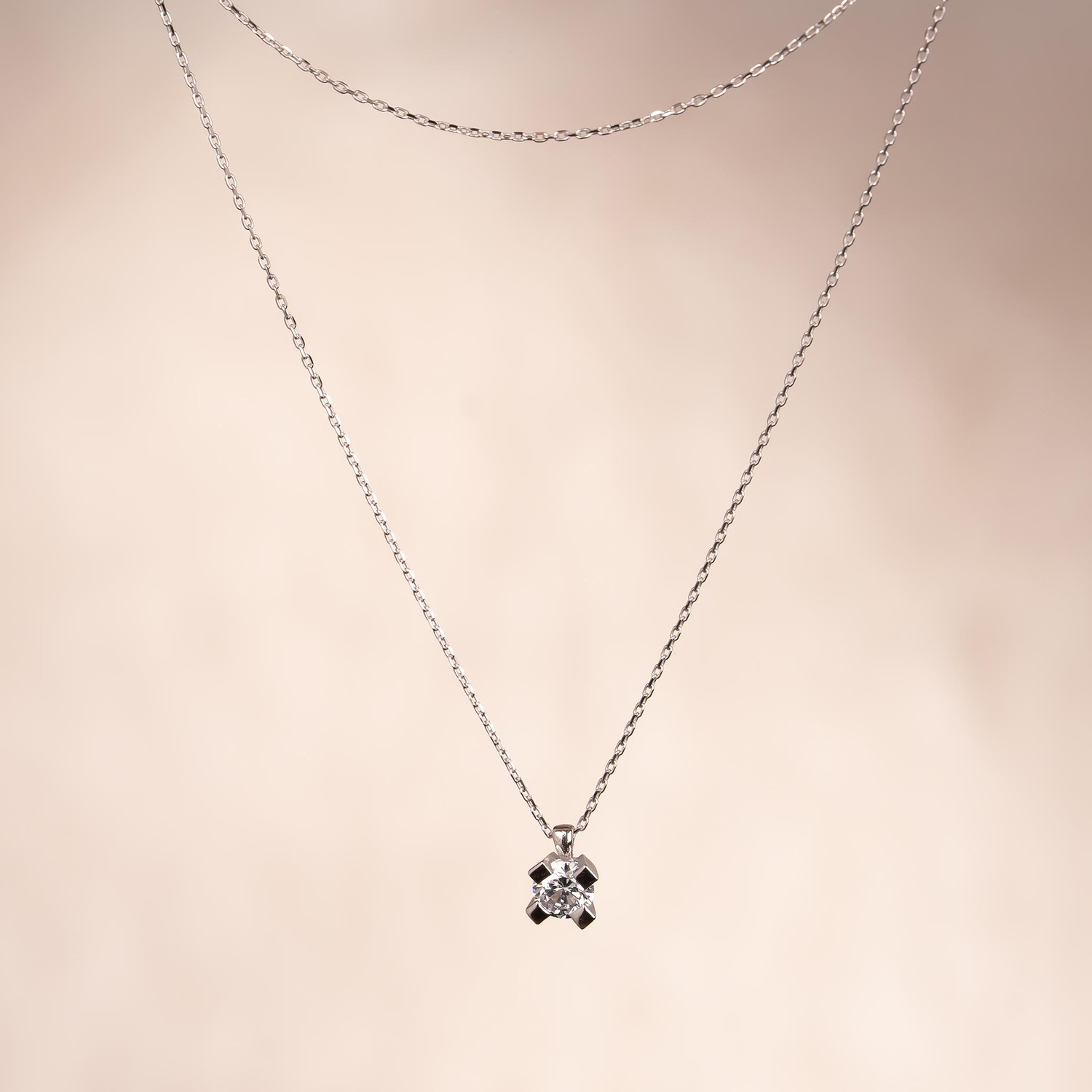 Tektaş Kolye 14 Ayar Beyaz Altın