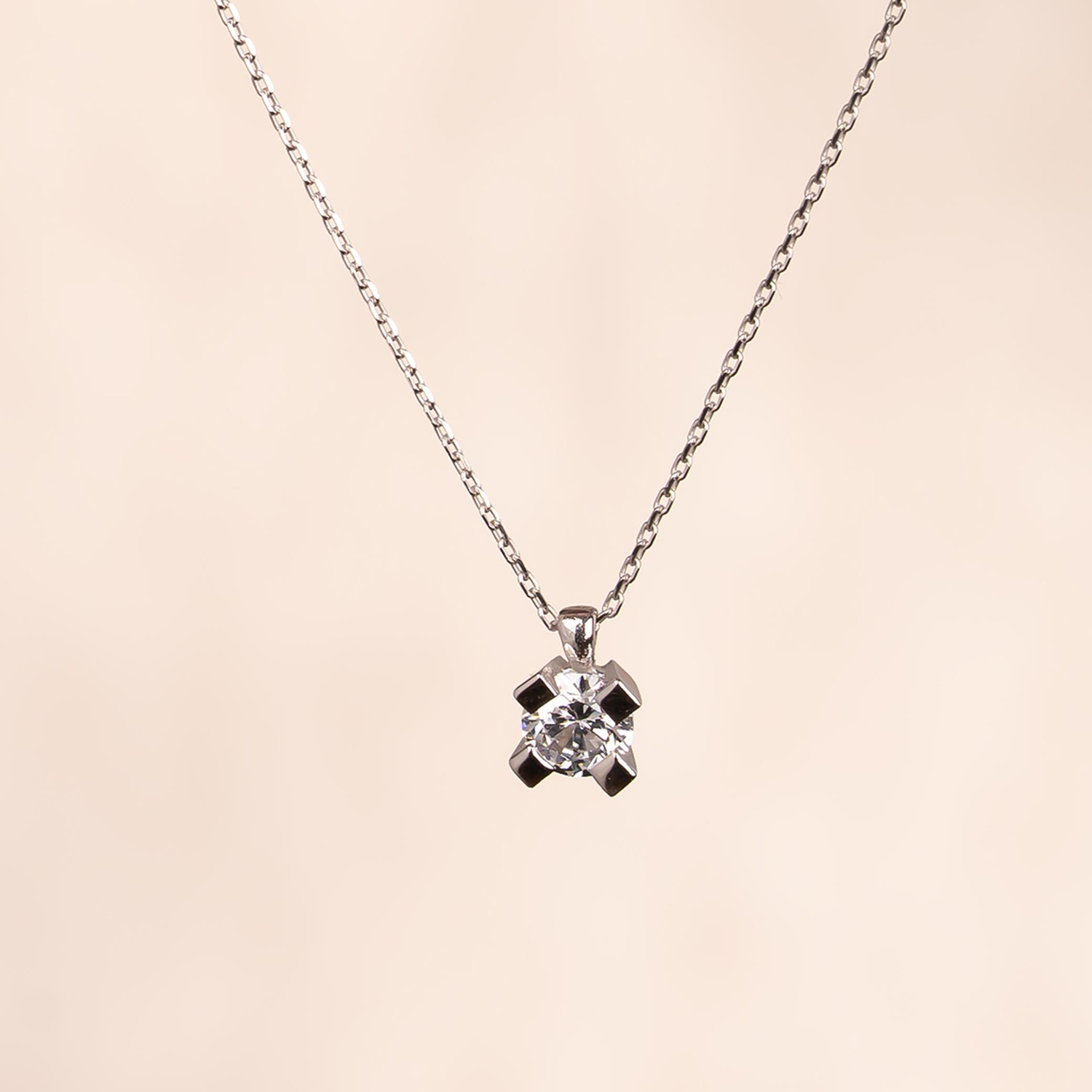 Tektaş Kolye 14 Ayar Beyaz Altın