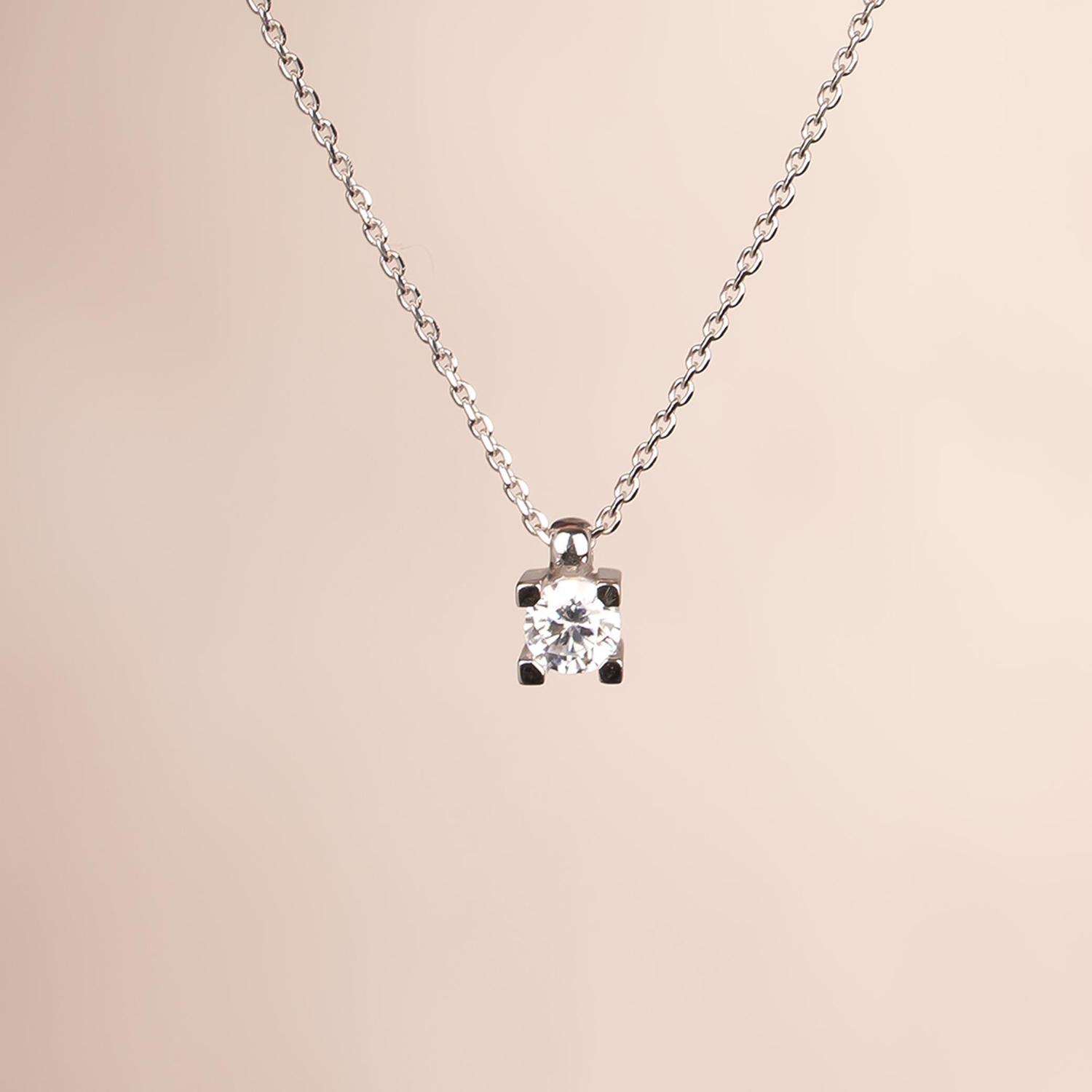 Tektaş Kolye 14 Ayar Beyaz Altın