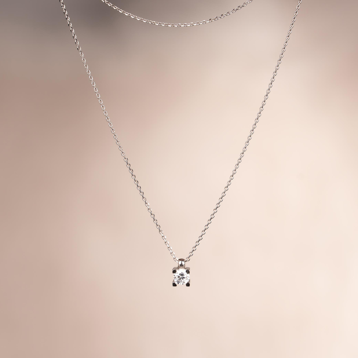 Tektaş Kolye 14 Ayar Beyaz Altın