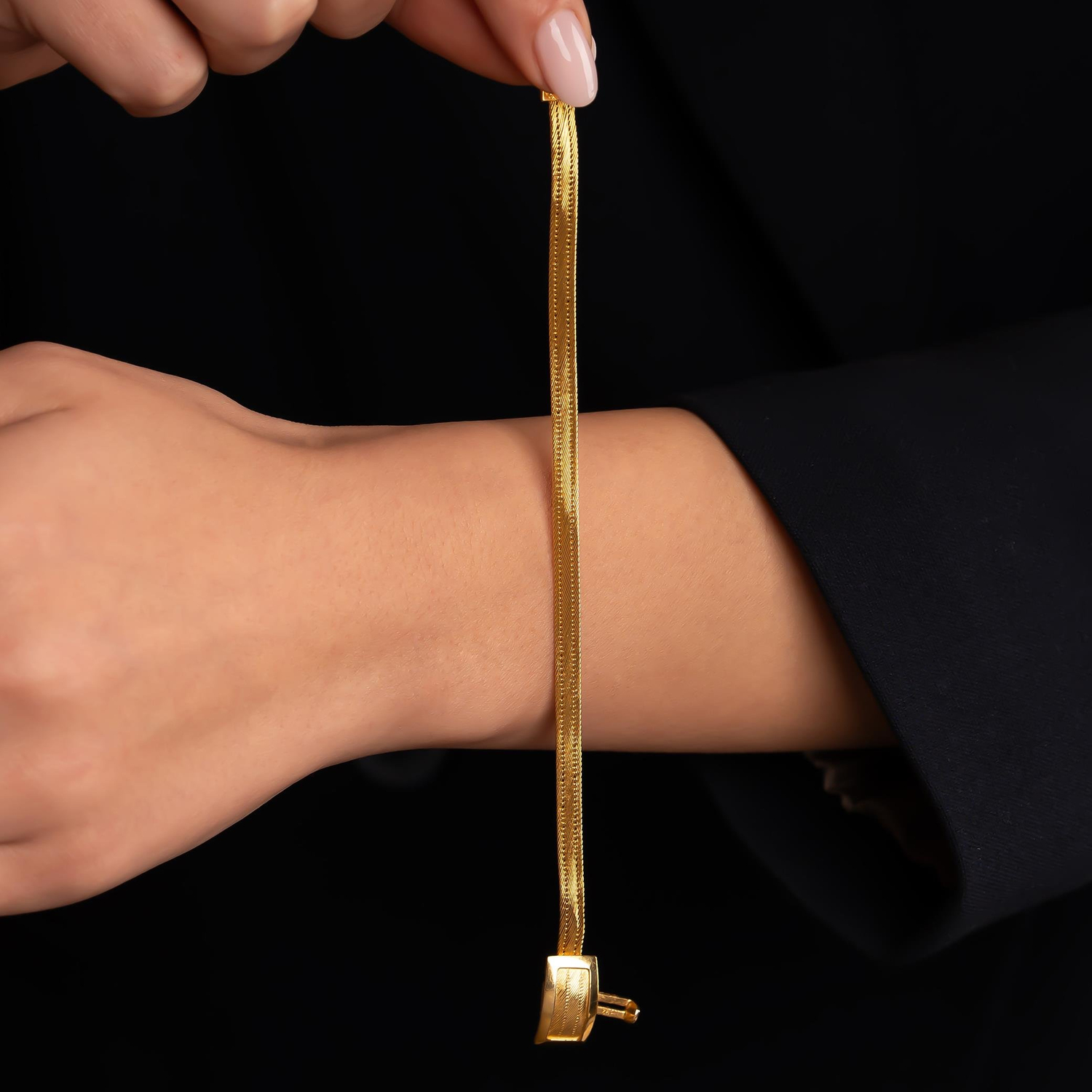 Trabzon Hasır Altın Bileklik Klasik Toka 3 Sıra 14 Ayar Altın