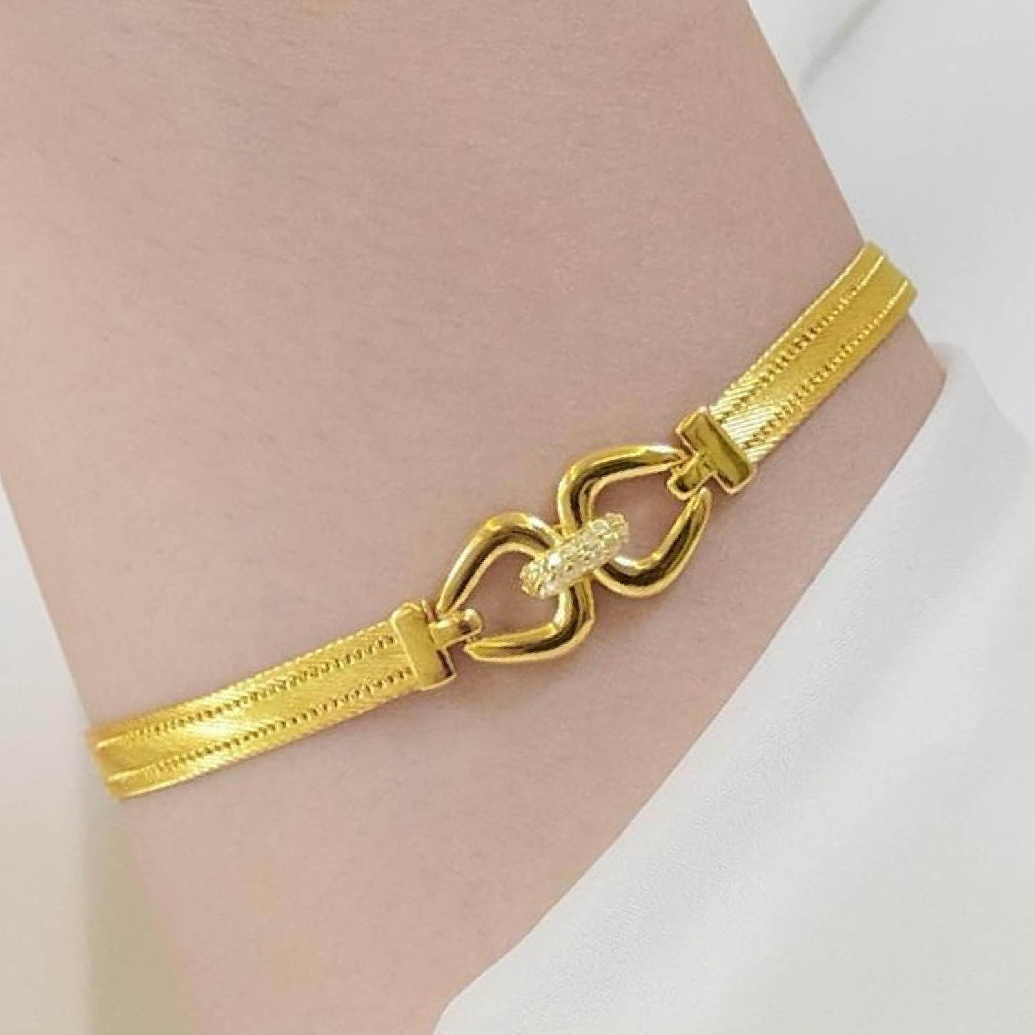 Trabzon Hasır Modern Badem Model 14 Ayar 3 Sıra Altın Bileklik Sarı