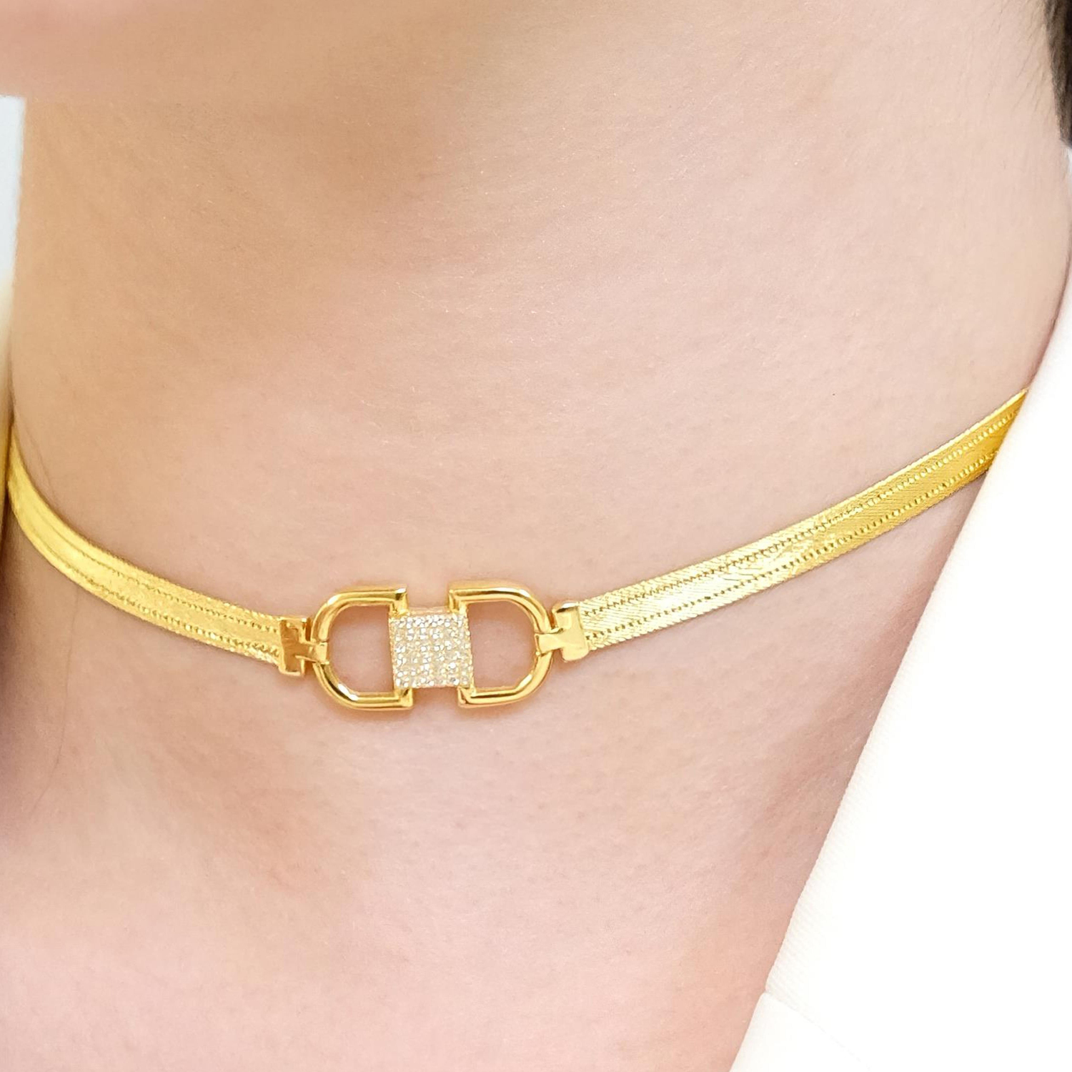 Trabzon Hasır Modern Kemer Model 14 Ayar 3 Sıra Altın Kolye Sarı