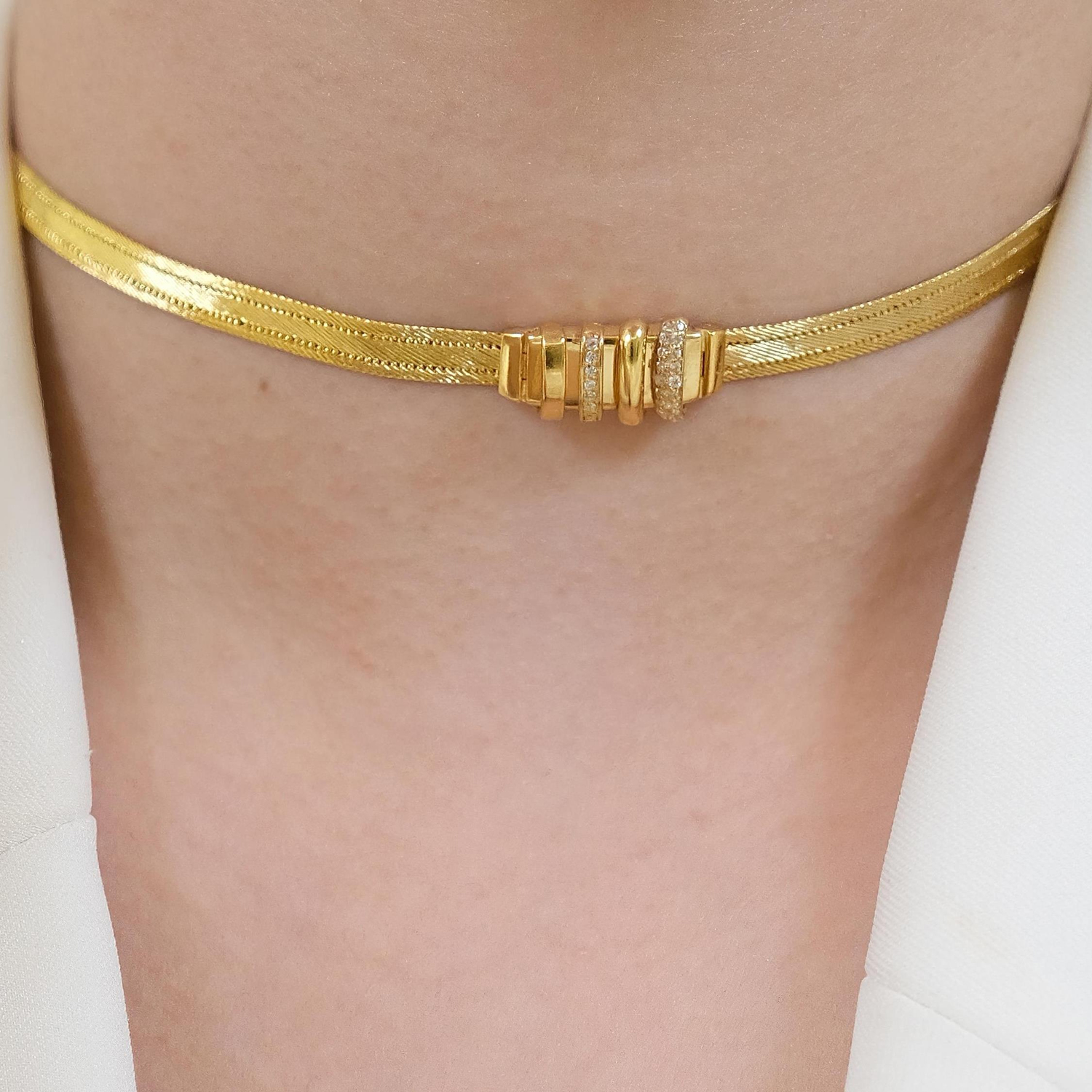 Trabzon Hasır Modern Lal Model 14 Ayar 3 Sıra Altın Kolye Sarı