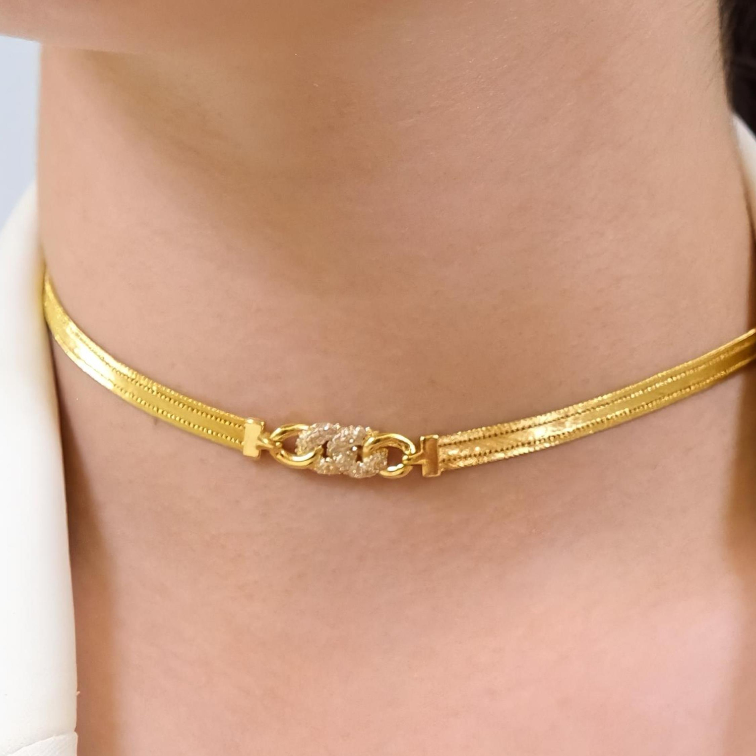 Trabzon Hasır Modern Taşlı Gurmet Model 14 Ayar 3 Sıra Altın Set Sarı