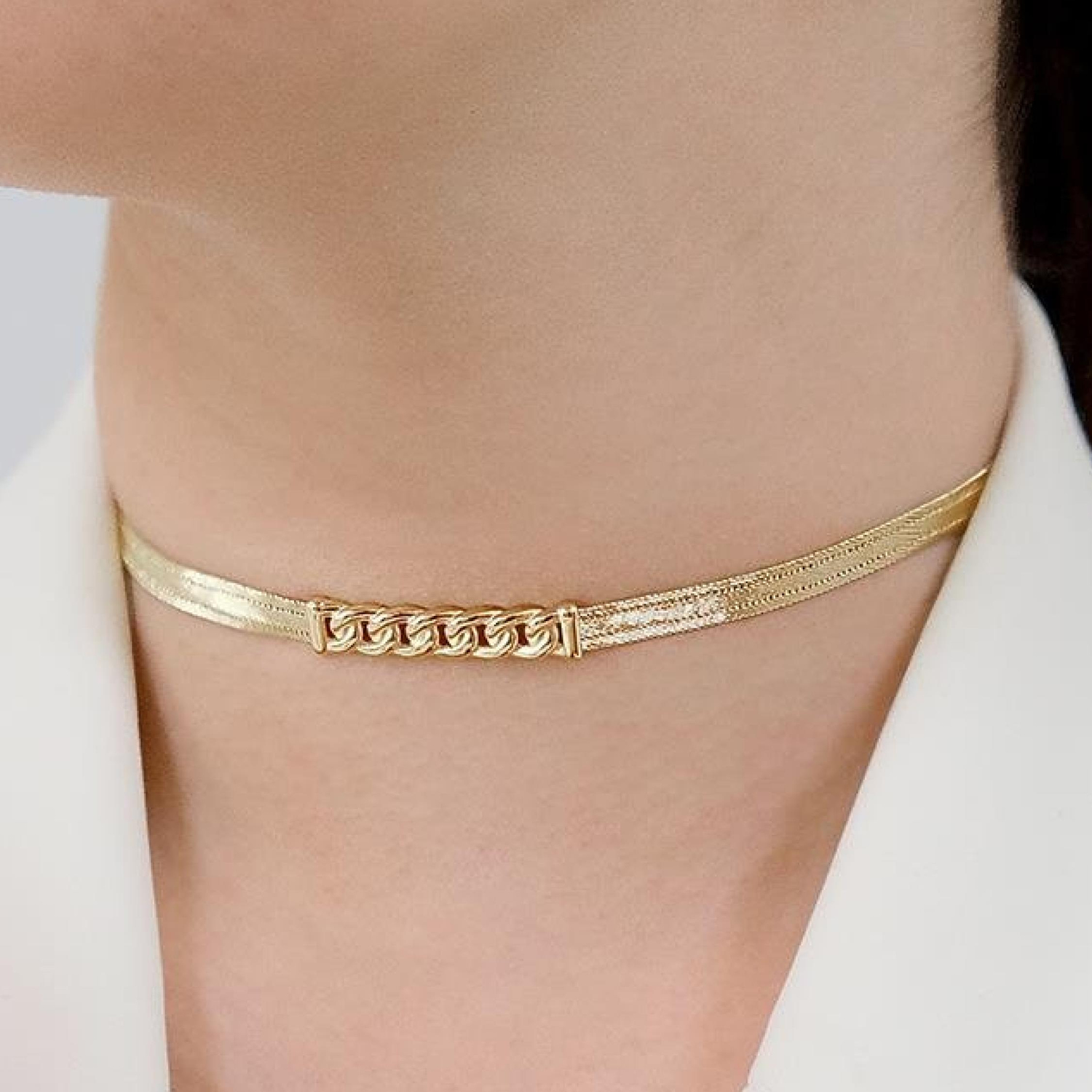 Trabzon Hasır Modern Taşsız Gurmet Model 14 Ayar 3 Sıra Altın Kolye Yeşil