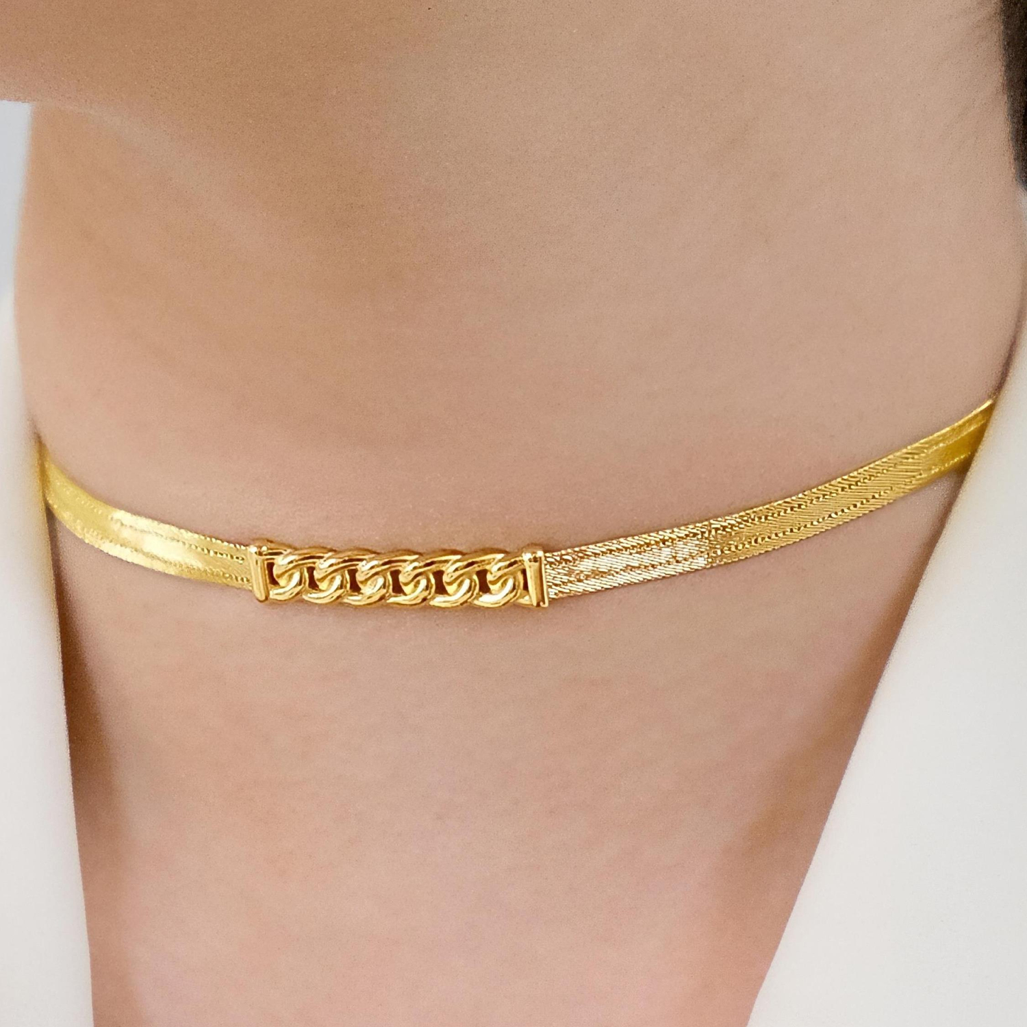 Trabzon Hasır Modern Taşsız Gurmet Model 14 Ayar 3 Sıra Altın Kolye Sarı