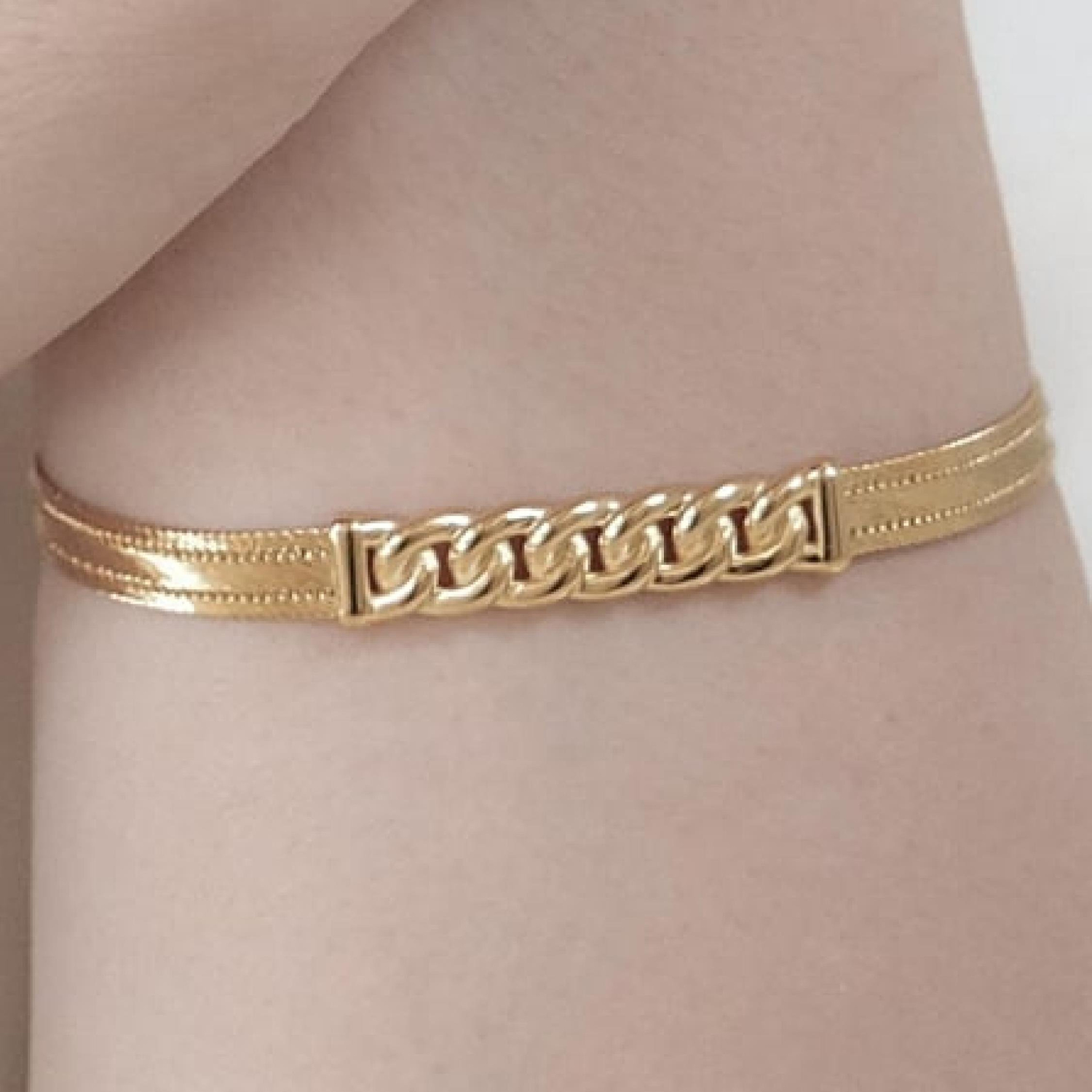 Trabzon Hasır Modern Taşsız Gurmet Model 14 Ayar 3 Sıra Altın Bileklik Yeşil