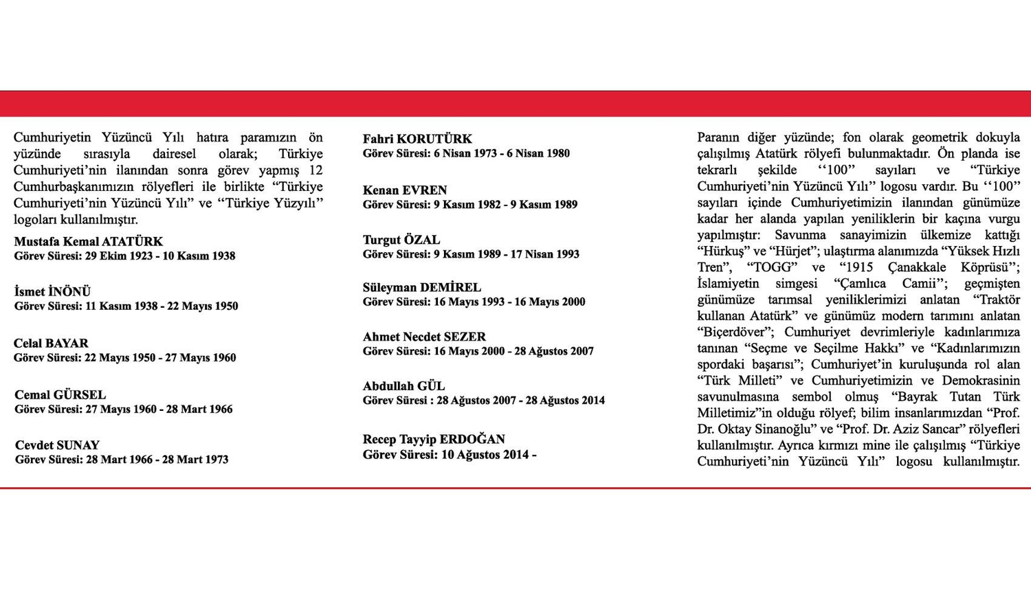 Türkiye Cumhuriyet'inin 100. Yılı Bronz Hatıra Parası