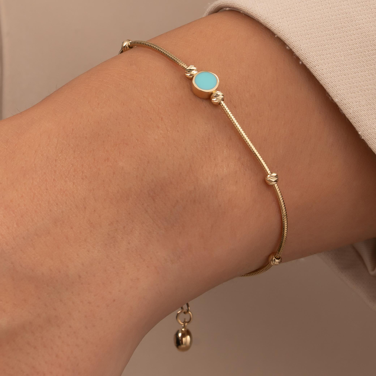 Turkuaz Mineli 14 Ayar Altın Bileklik