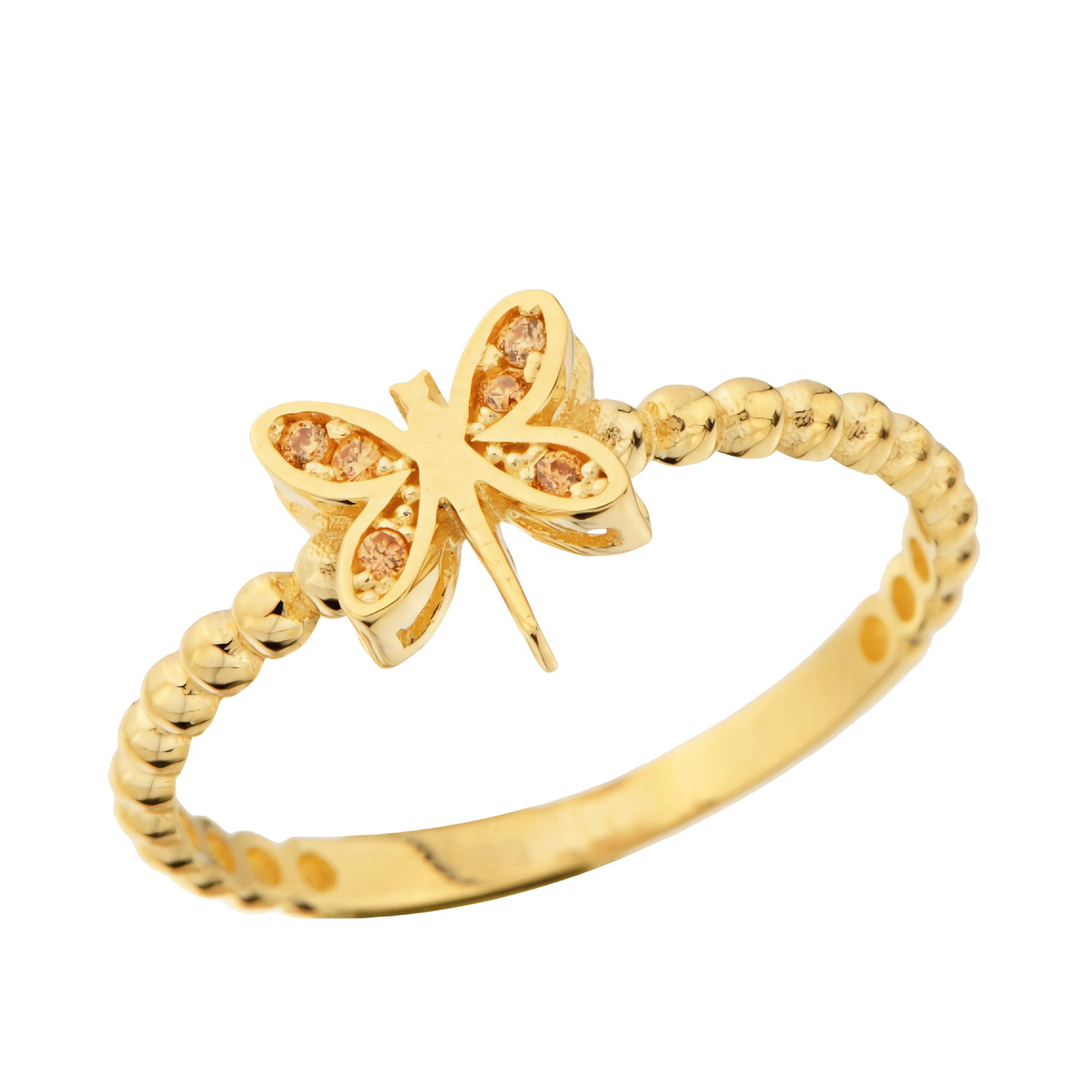 Turuncu Taşlı Toptop Kelebek Model 14 Ayar Altın Yüzük