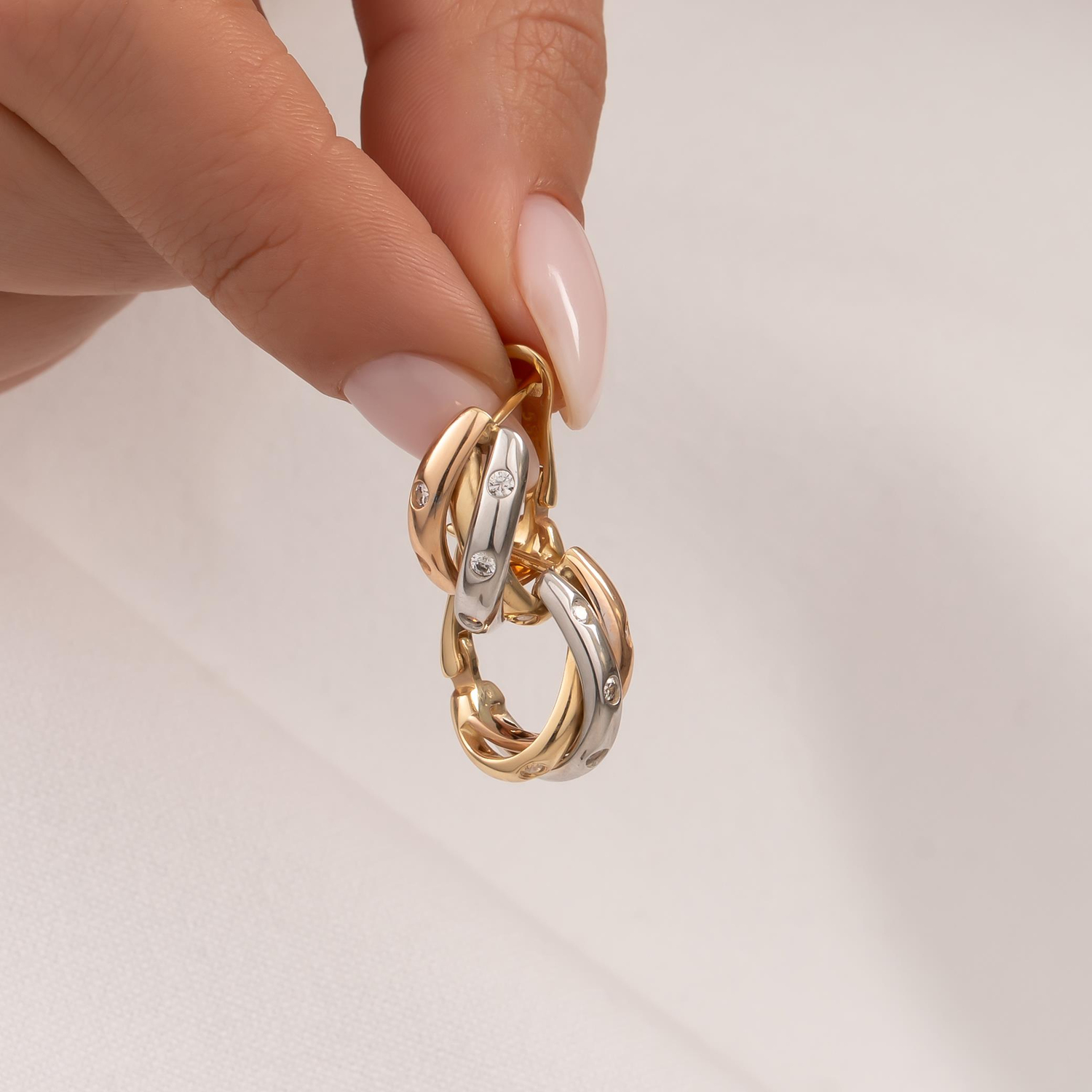 Üç Renk 14 Ayar Altın Küpe