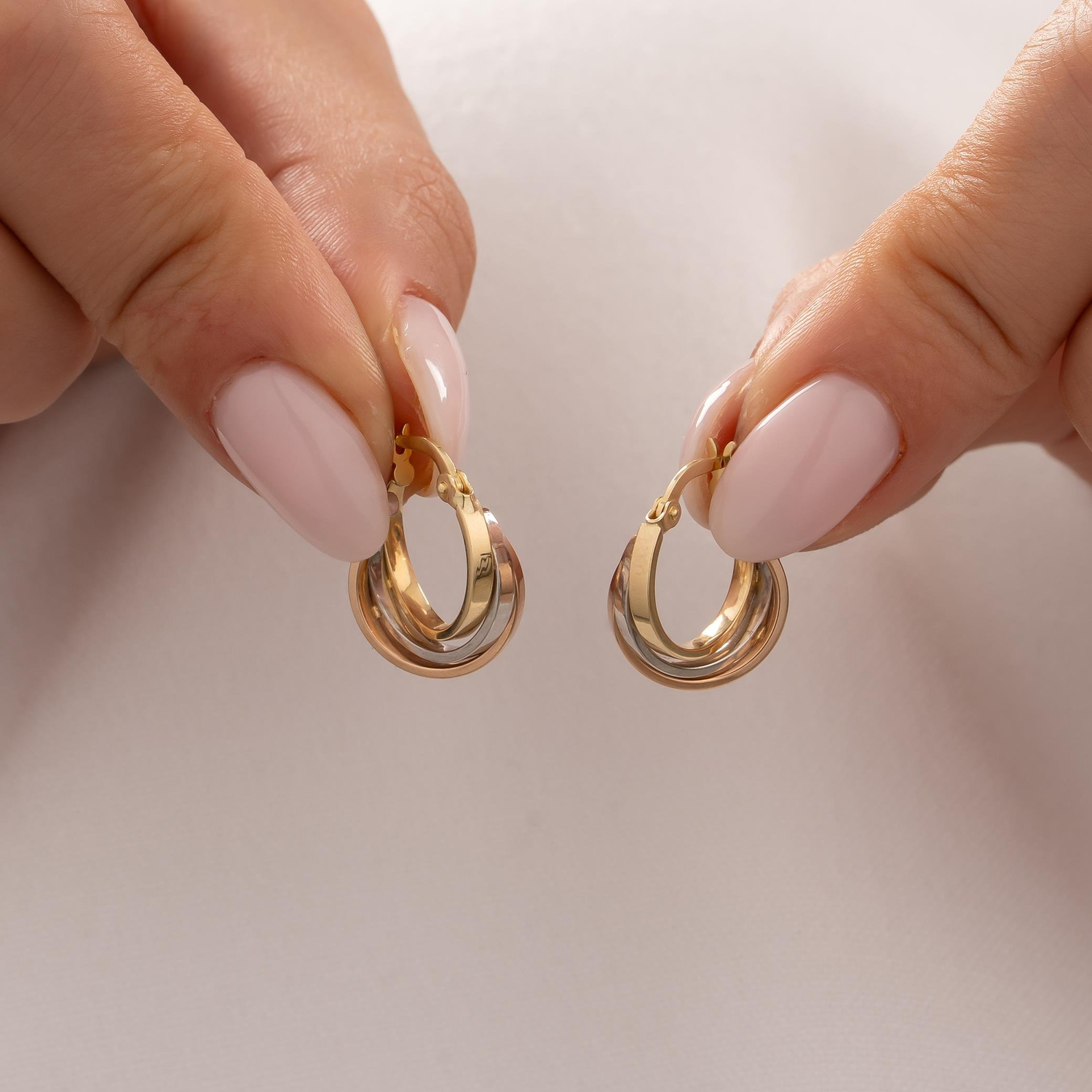 Üç Renkli Küpe 14 Ayar Altın