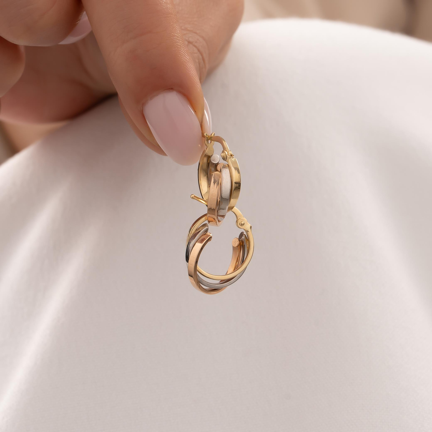 Üç Renkli Küpe 14 Ayar Altın