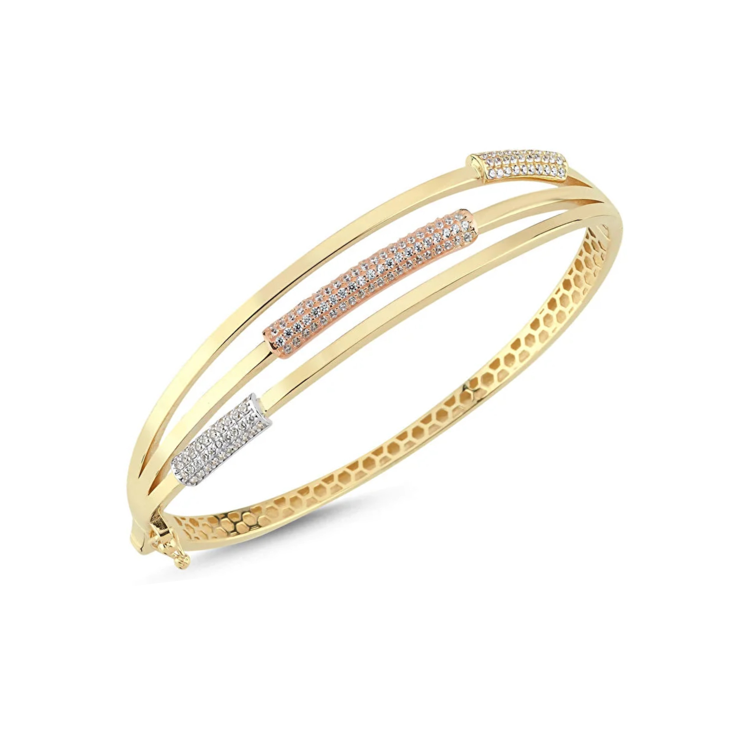 Üç Sıra Taşlı 14 Ayar Altın Kelepçe