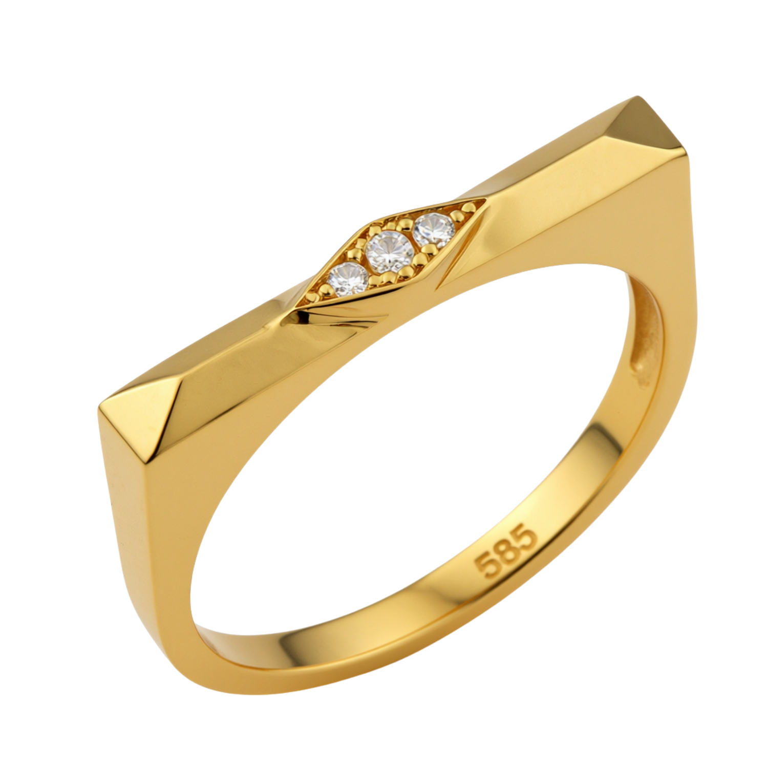 Üç Taşlı 14 Ayar Altın Yüzük 