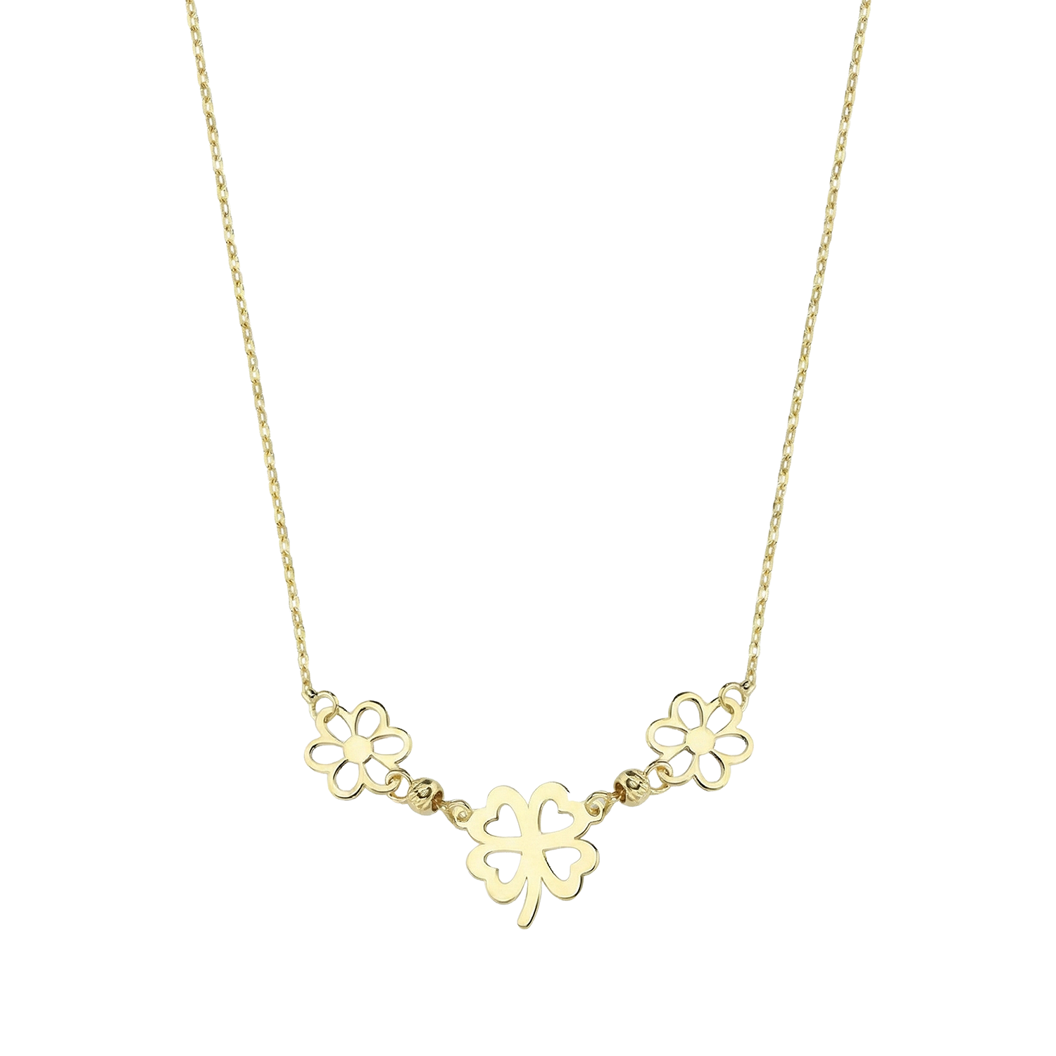 Üç Yoncalı Minimal 14 Ayar Altın Kolye