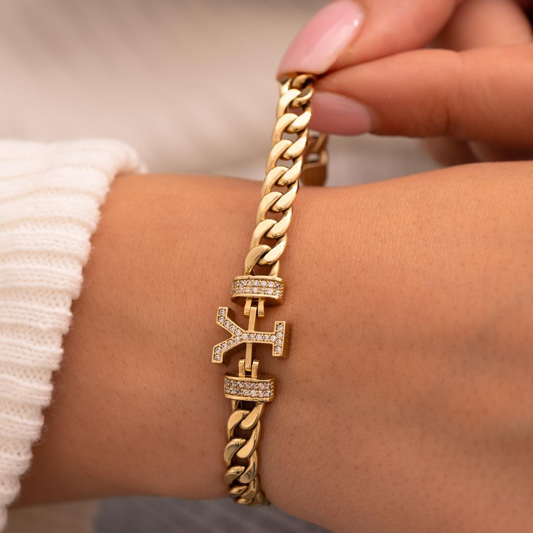 Y Harfli Taşlı 14 Ayar Altın Bileklik