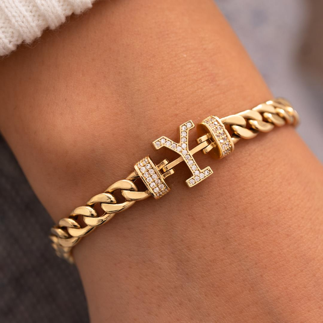 Y Harfli Taşlı 14 Ayar Altın Bileklik