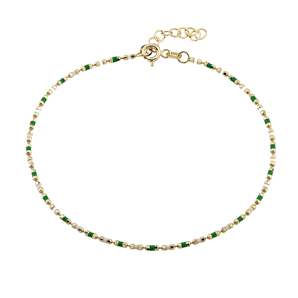 Yeşil Beyaz Mineli 14 Ayar Altın Bileklik