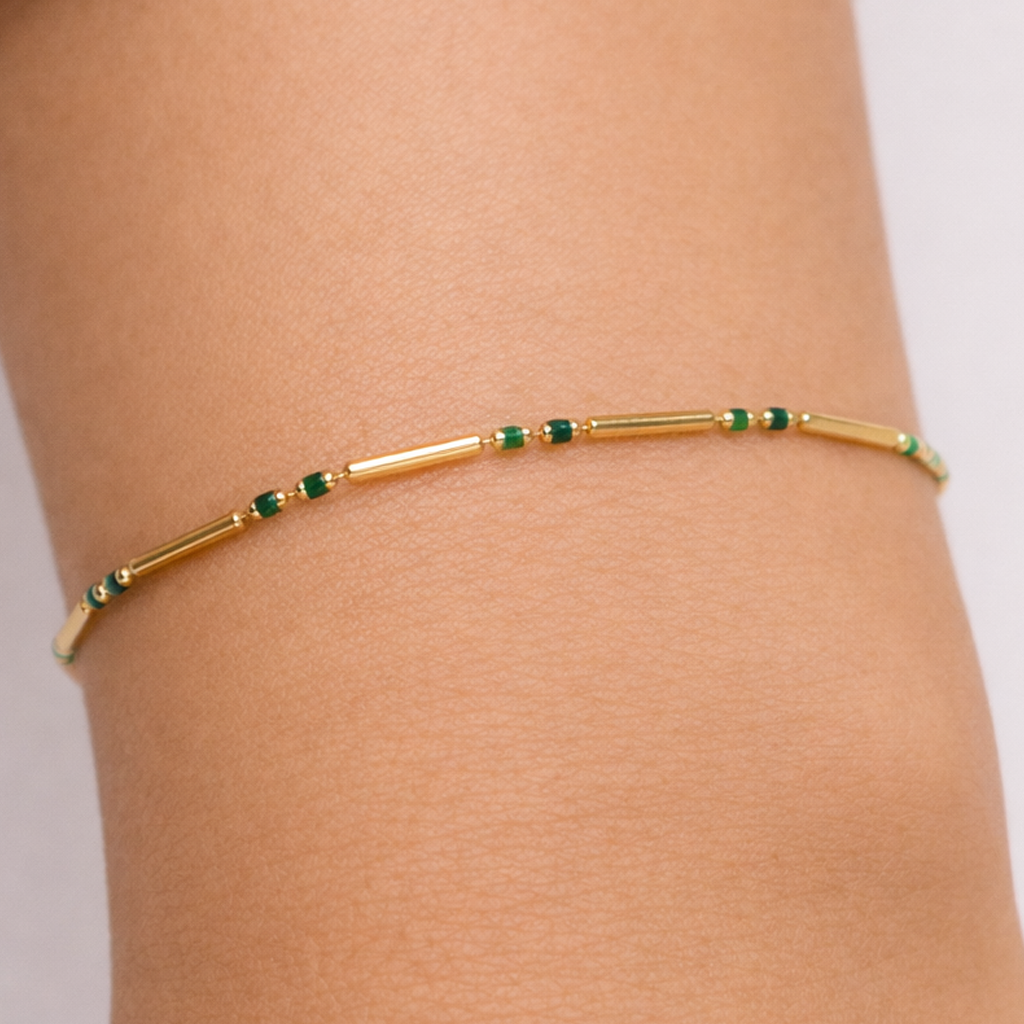 Yeşil Mineli 14 Ayar Altın Bileklik