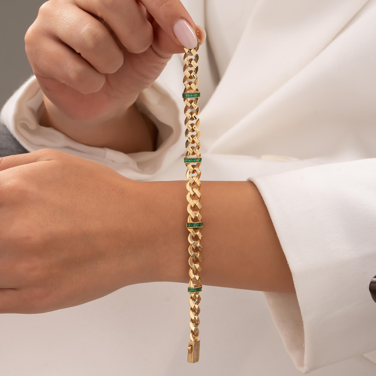 Yeşil Taşlı 14 Ayar Altın Gurmet Bileklik