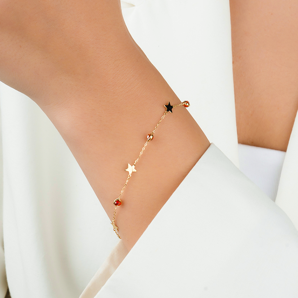 Yıldız Motifli 14 Ayar Altın Minimal Bileklik