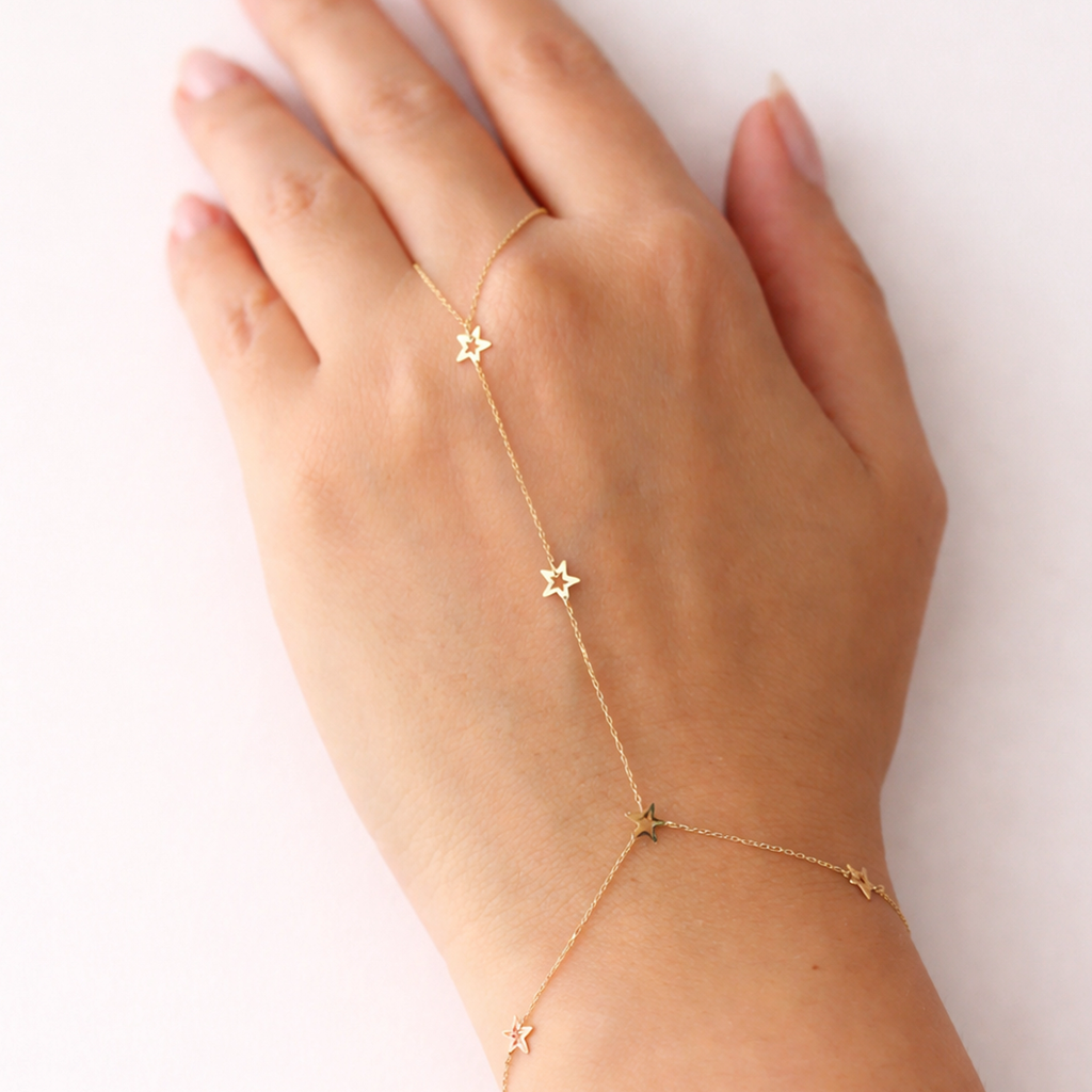 Yıldızlı 14 Ayar Altın Şahmeran Bileklik