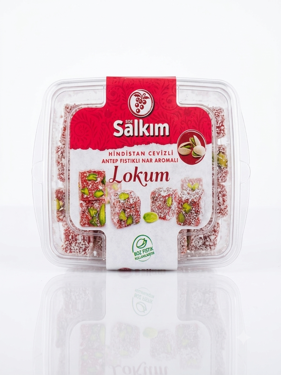 Hindistan Cevizli Antep Fıstıklı Nar Aromalı Lokum